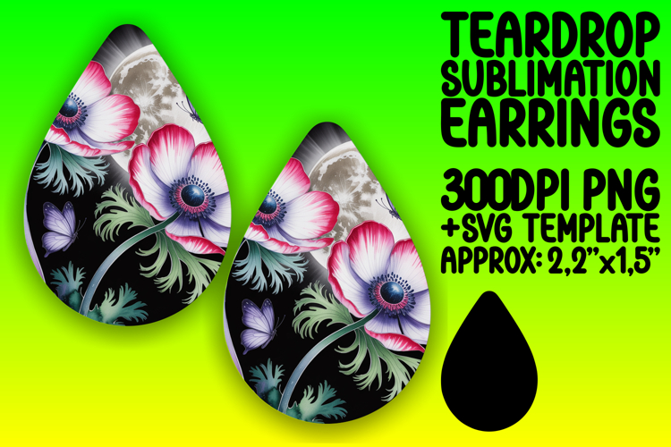 Charming Teardrop Earrings Artwork for Sublimation , Flowers