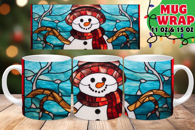 Holiday Snowman Stained Glass Radiance 11oz 15oz Mug Wrap example image 1