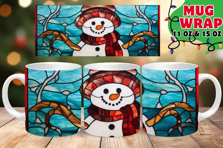 Holiday Snowman Stained Glass Radiance 11oz 15oz Mug Wrap