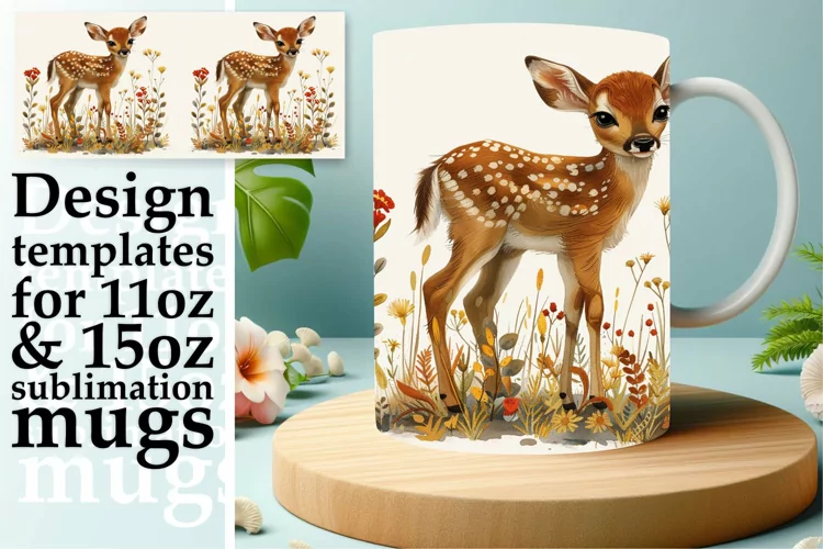 Deer Watercolor Mug Wrap Art Sublimation