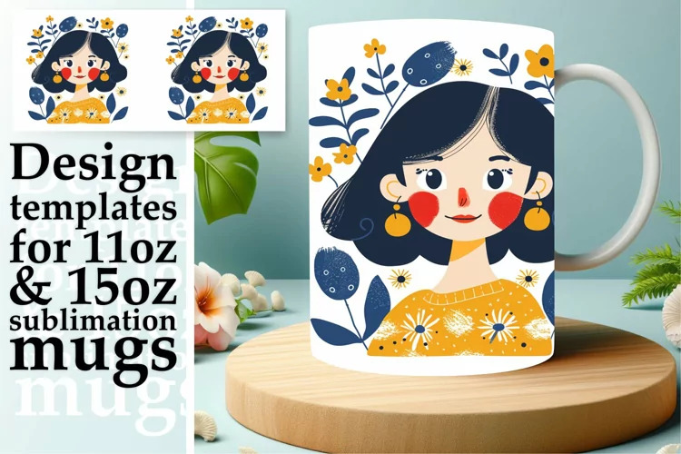 Artistic Female Mug Wrap with Flower Portrait 11oz/15oz