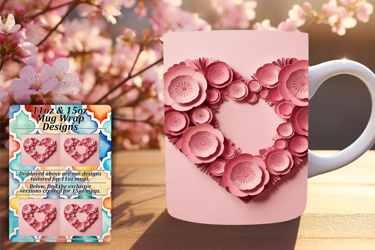 Elegant 11oz Mug Wrap Png Template , Flowers Heart