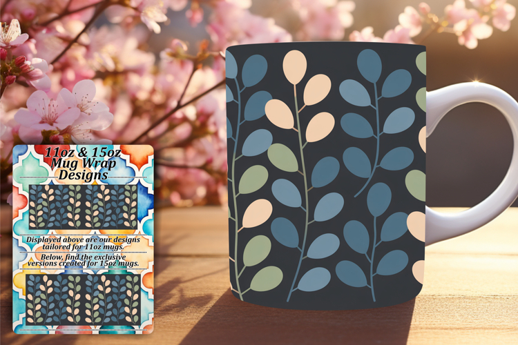 Chic 11oz Mug Wrap Png Design , Flowers