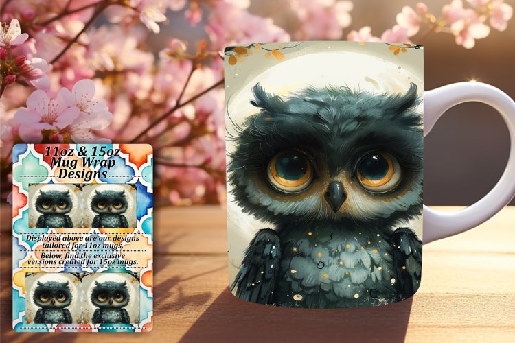 Spring Owl Mug Wrap 11oz 15oz Design for Sublimation example image 1