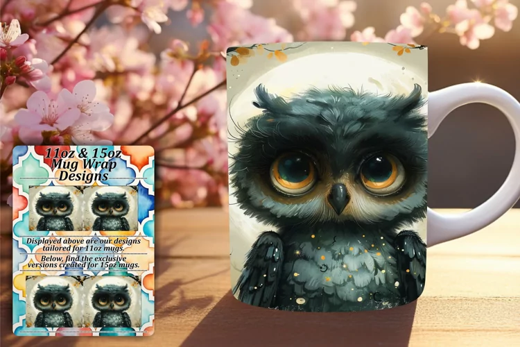 Spring Owl Mug Wrap 11oz 15oz Design for Sublimation