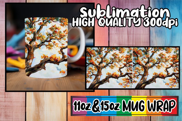 Serene Canopy Mug Sublimation Wrap - Colorful Tree example image 1