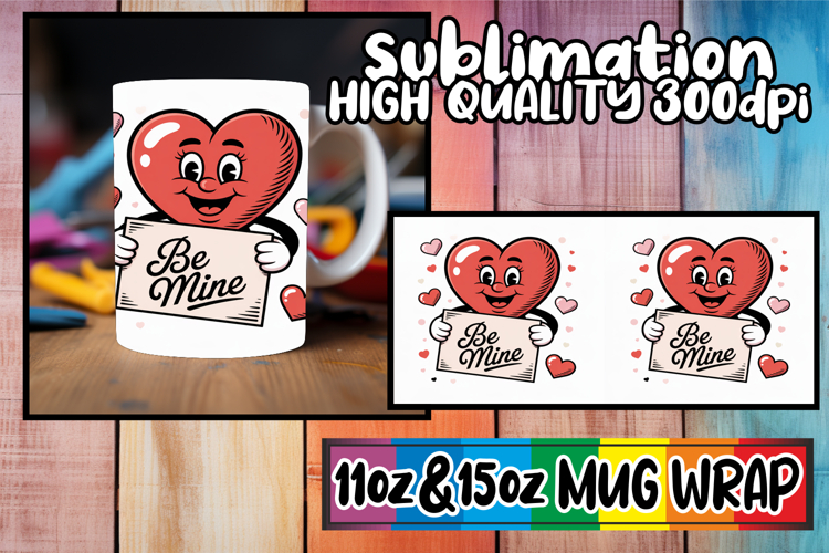 Playful joy 11oz 15oz mug wrap, Valenines Heart