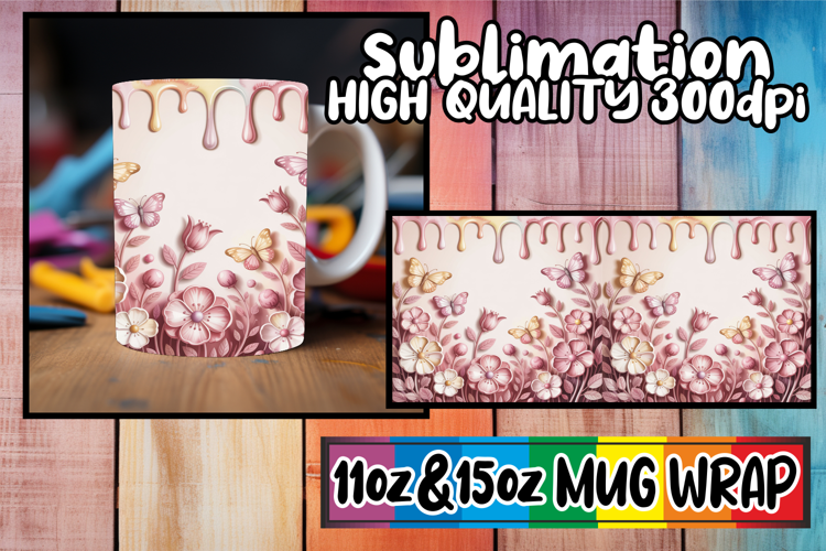Wonderful morning sublimation 11oz 15oz mug wrap, 3D Flowers
