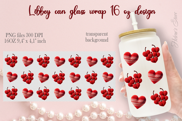 Valentines day pattern Libbey Can Glass Wrap 16oz design png