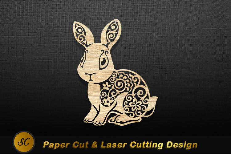 Ornate wooden rabbit cutout floral Laser cut