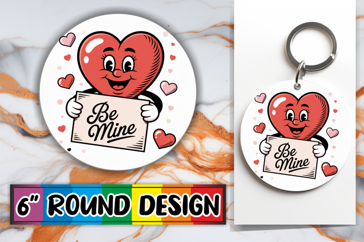 Unique Round Keychain Sublimation PNG, Valenines Heart