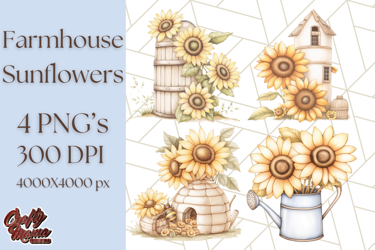 Rustic Sunflower Clipart, Soft Country Farmhouse Florals Png