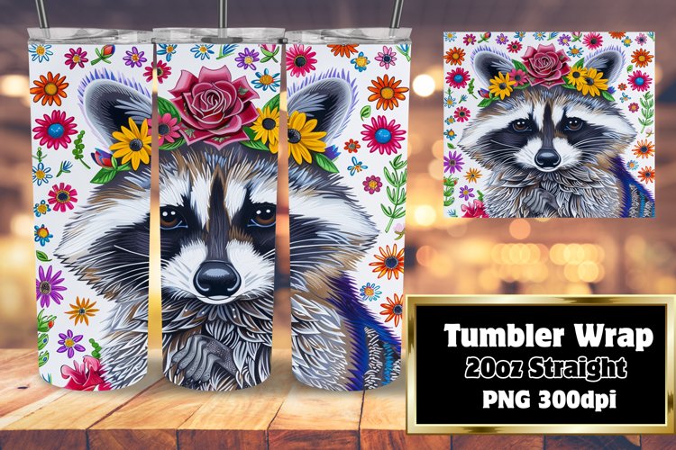 Fun Raccoon & Flower Tumbler Wrap for 20oz example image 1