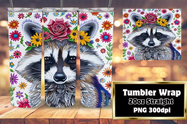 Fun Raccoon & Flower Tumbler Wrap for 20oz