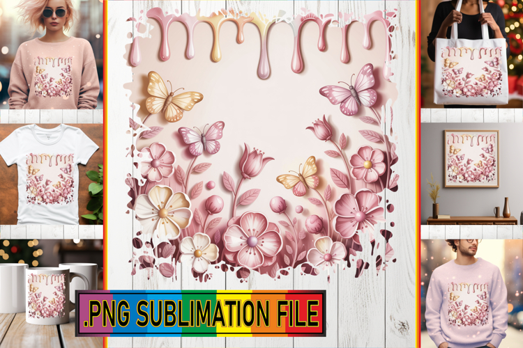 Joyful Sublimation TSHIRT Art, 3D Flowers