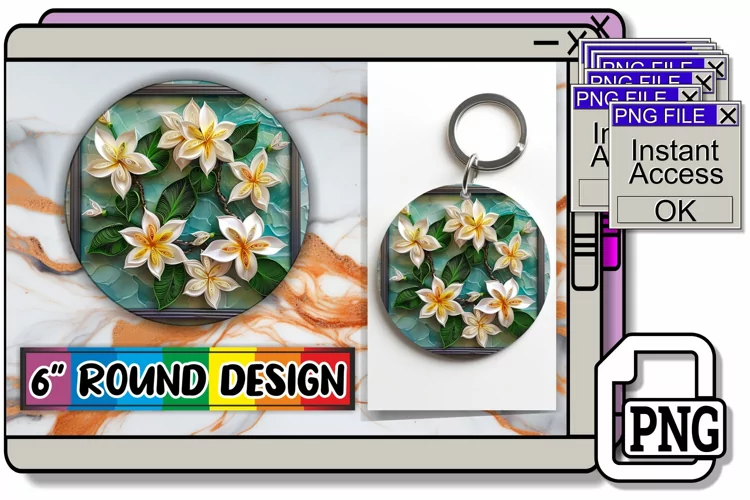 3D Blooming Flowers Keychain Circle Design Spring