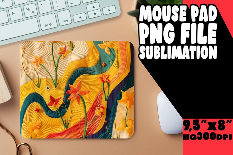 Elegant Flower Embroidery Mouse Pad Design example image 1