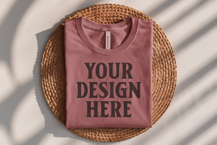 Heather Mauve Bella Canvas 3001 Flat Lay T-Shirt Mockup