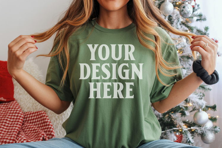 Christmas Bella Canvas 3001 Kelly Green Shirt Mockup ,Trandy