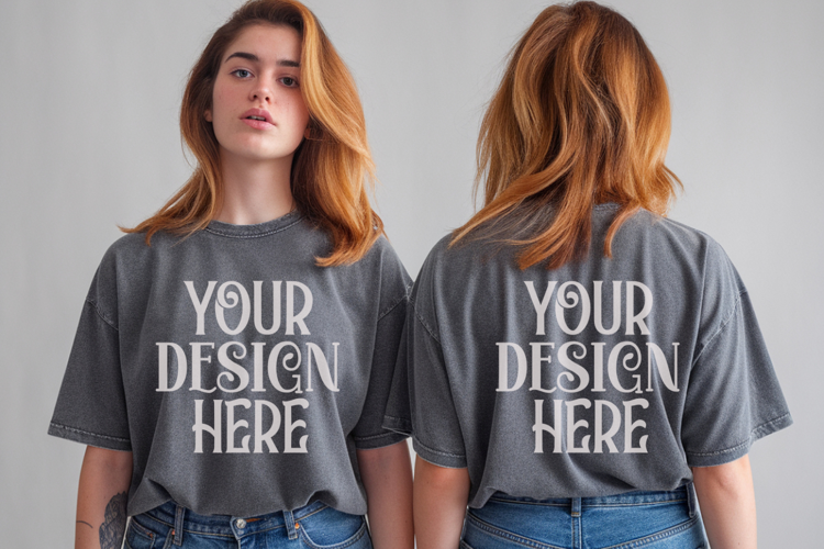 Denim Comfort Colors 1717 Front & back T shirt Mockup