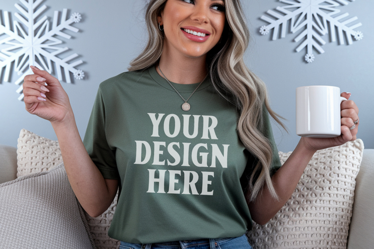 Moss Comfort Colors 1717 Christmas Shirt Mockup, Cozy