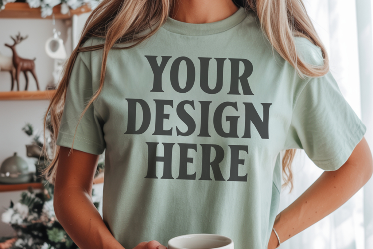 Christmas Comfort Colors 1717 Bay T-Shirt Mockup Real Model