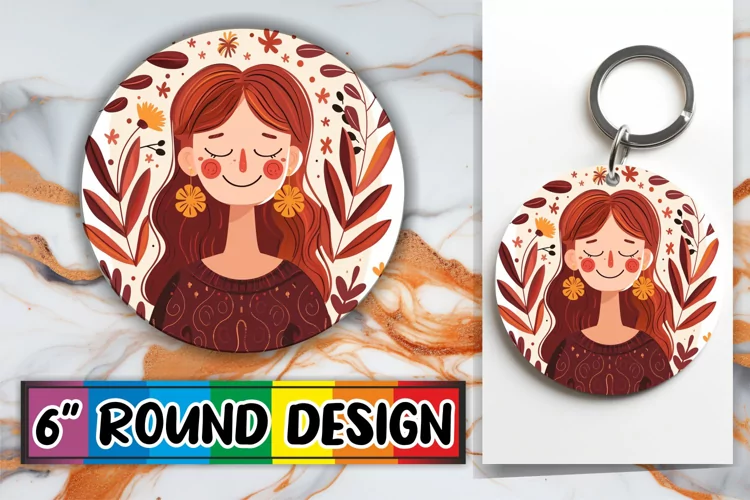 Elegant Woman with Flowers Round Design PNG
