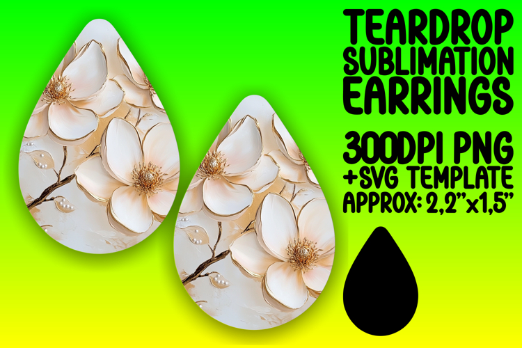Playful Teardrop Earrings PNG for DIY , 3D Flower