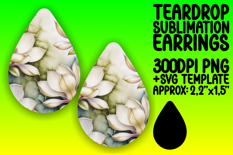Elegant Teardrop Earrings PNG Template , Flowers example image 1