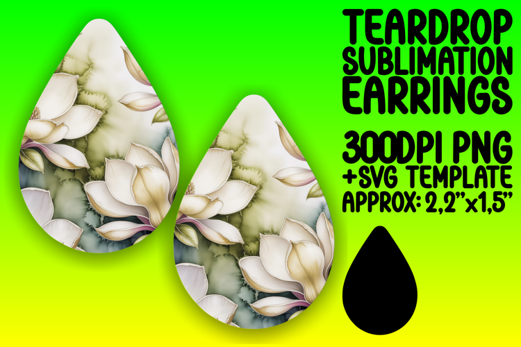 Elegant Teardrop Earrings PNG Template , Flowers