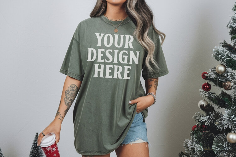 Moss Christmas Comfort Colors 1717 TShirt Mockup, CC 1717 example image 1