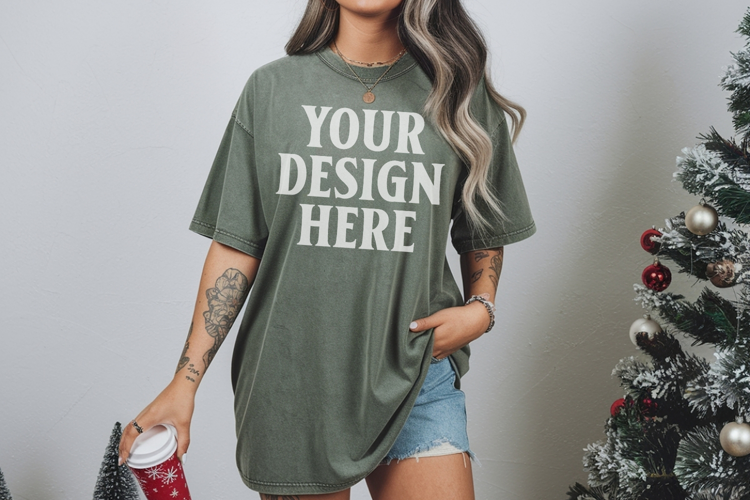 Moss Christmas Comfort Colors 1717 TShirt Mockup, CC 1717
