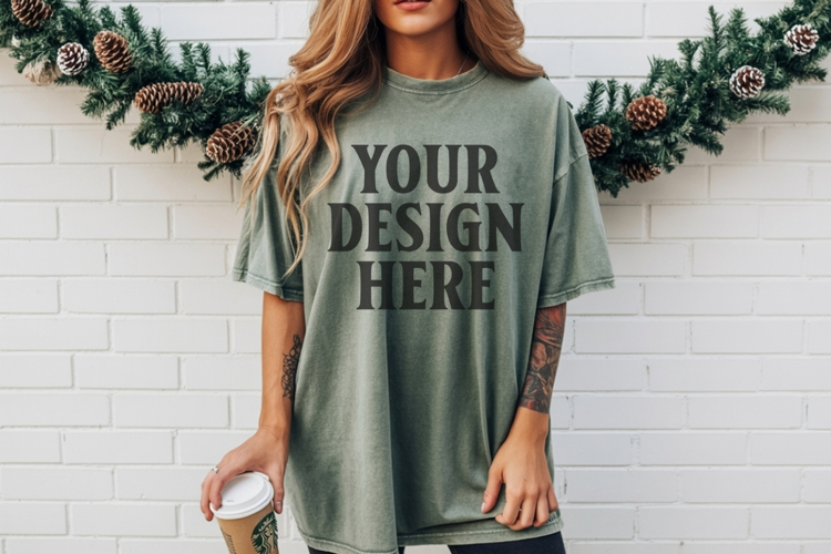 Christmas Comfort Colors 1717 Moss TShirt Mockup, CC 1717