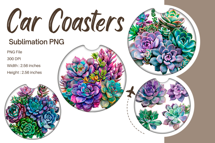 Cactus Succulent Car Coaster Sublimation Car Accessories_109