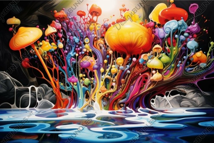 Surreal colorful paint splash landscape example image 1