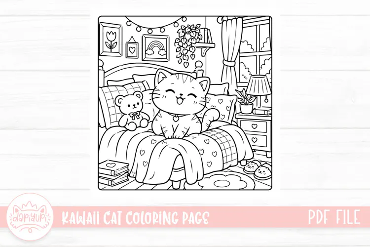 Cute Kawaii Cat Coloring Book