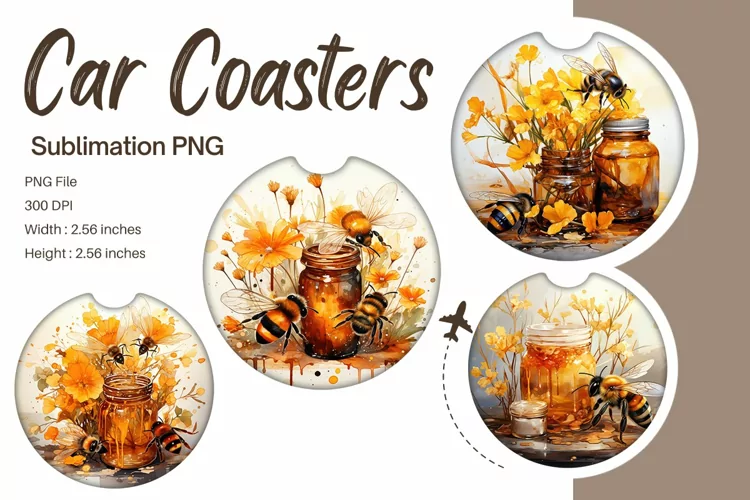 Bee Flower Car Coasters Sublimation Bee Car Accessories_10