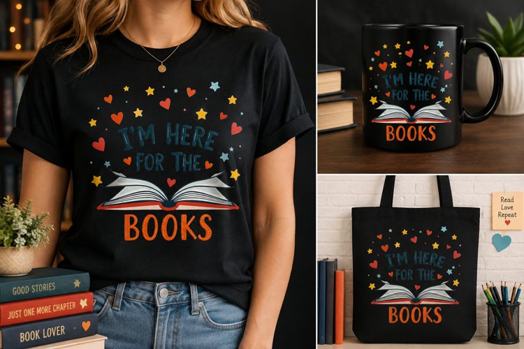 I'm Here for the Books PNG, Book Lover & Reading Design