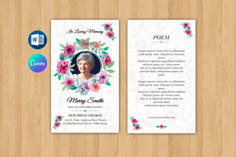 Funeral Prayer Card Template, Canva, Ms Word & Photoshop
