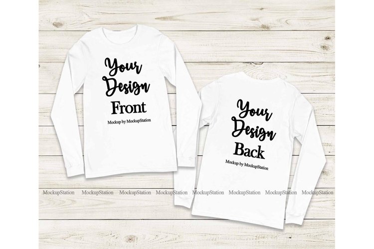Front Back Bella Canvas 3501 White Long Sleeve Mockup 385813 Clothing Design Bundles