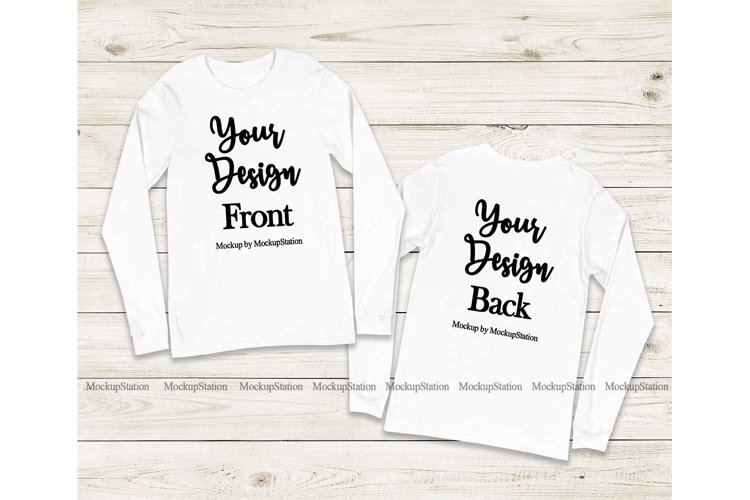 Front & Back Bella Canvas 3501 White Long Sleeve Mockup example image 1