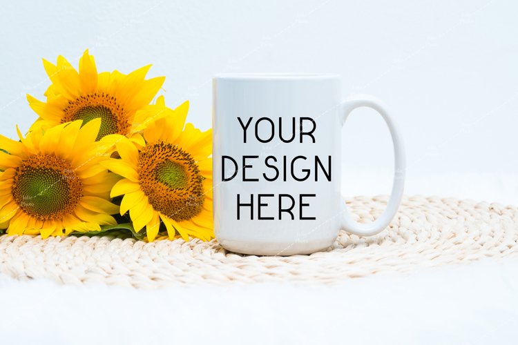 15 Oz Blank White Coffee Cup Mug Mockup Sunflowers example image 1