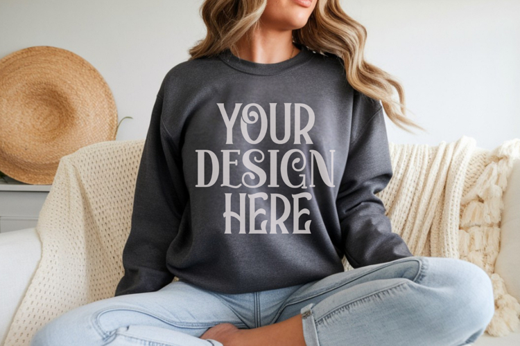 Dark Heather Gildan 18000 Sweatshirt Mockups ,18000 Mockups
