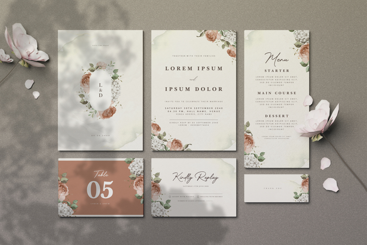 elegant wedding invitation card with roses watercolor