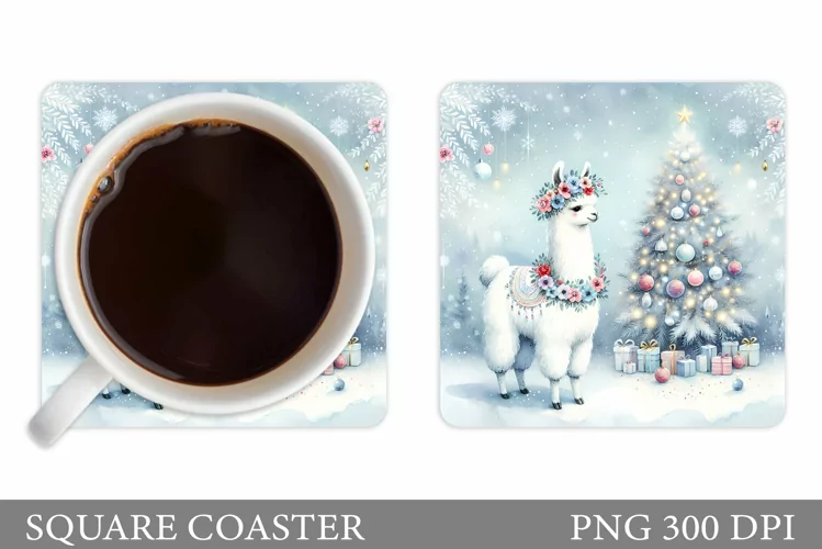 Christmas Lama Coaster Design. Christmas Coaster Sublimation