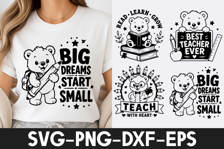 Cute Bear Teacher Back to School Design SVG PNG