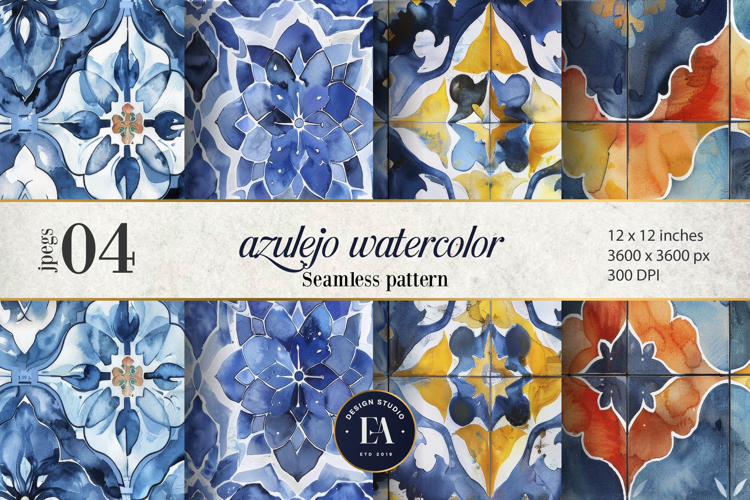 Azulejo watercolor Tile Pattern | Moroccan Traditional tiles