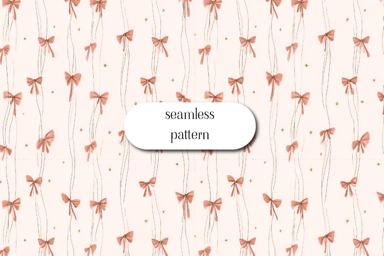 Delicate Pink Bow Seamless Pattern with Minimal Lines example image 1