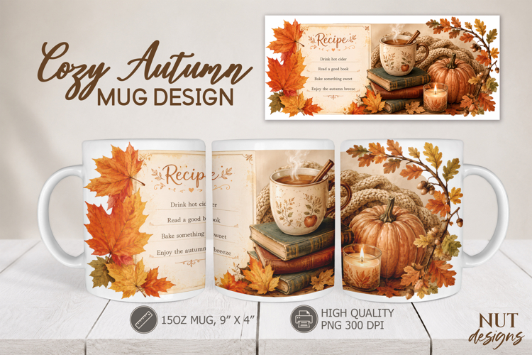 Autumn Recipe Mug Wrap sublimation Hygge Fall mug 15 oz