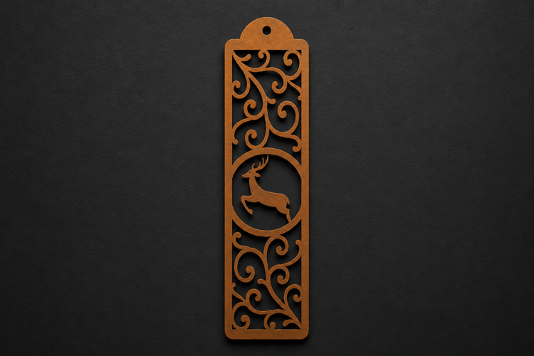 Elegant Deer and Scrollwork Wooden Bookmark with Woodland example image 1